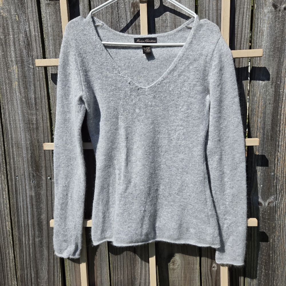 Marisa Christina Gray Wool Angora V Neck Sweater XS